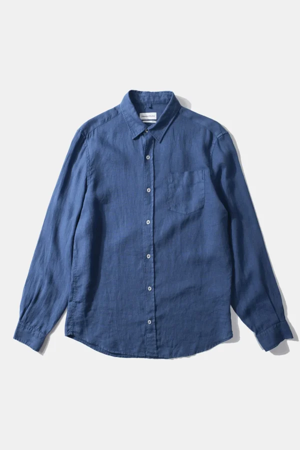 Fashion Edmmond Studios Linen Shirt Plain Blue
