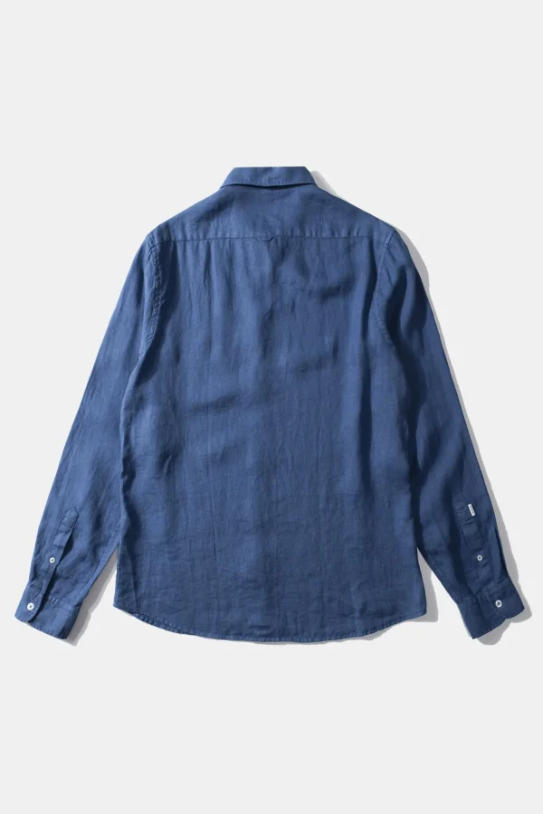 Fashion Edmmond Studios Linen Shirt Plain Blue