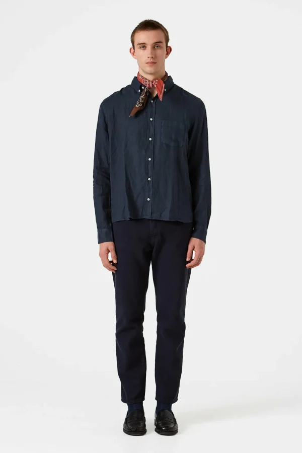 Store Edmmond Studios Linen Shirt Plain Navy