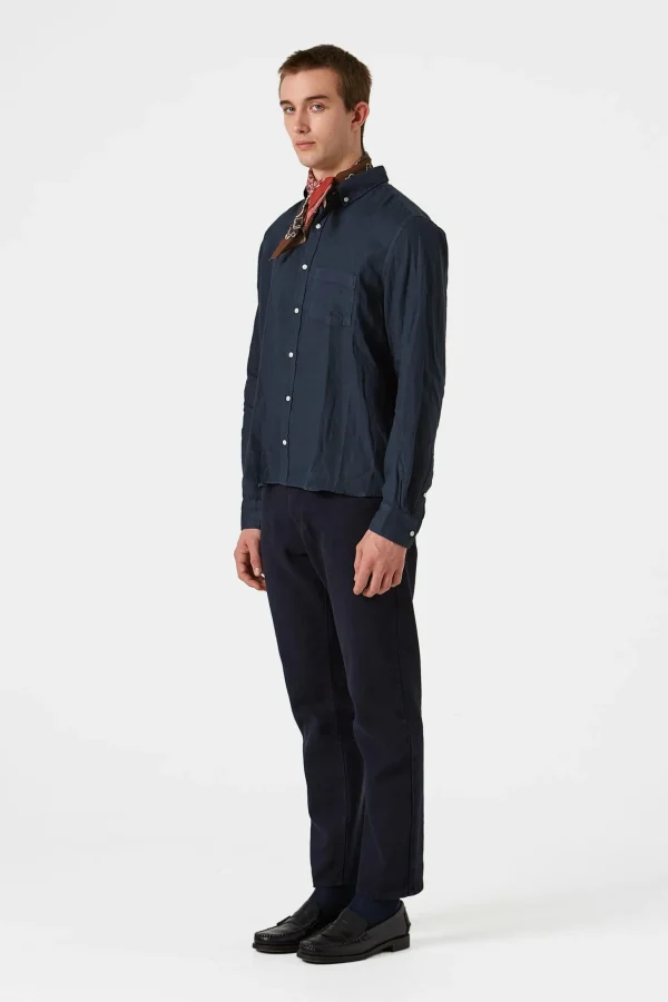 Store Edmmond Studios Linen Shirt Plain Navy