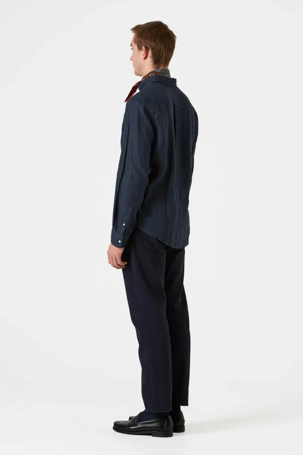 Store Edmmond Studios Linen Shirt Plain Navy