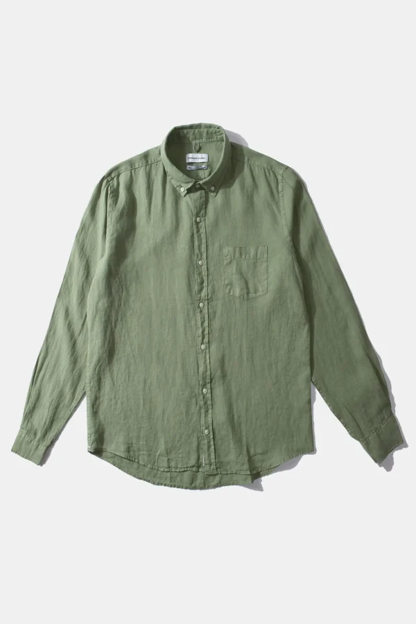 Sale Edmmond Studios Linen Shirt Plain Olive