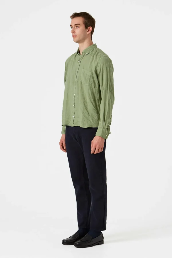Sale Edmmond Studios Linen Shirt Plain Olive