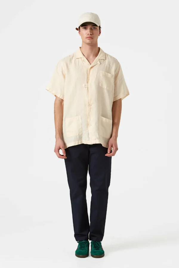 Fashion Edmmond Studios Linen Short Sleeve Plain Off White