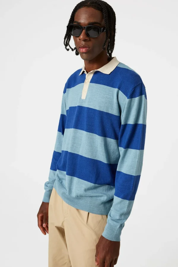 Store Edmmond Studios Rugby Knitted Polo Plain Blue