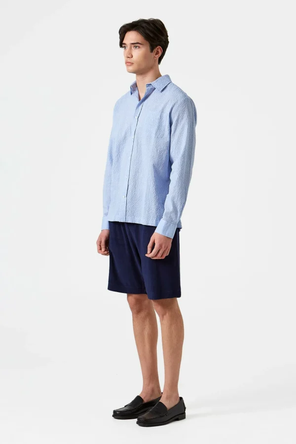 Clearance Edmmond Studios Seersucker Shirt Plain Light Blue