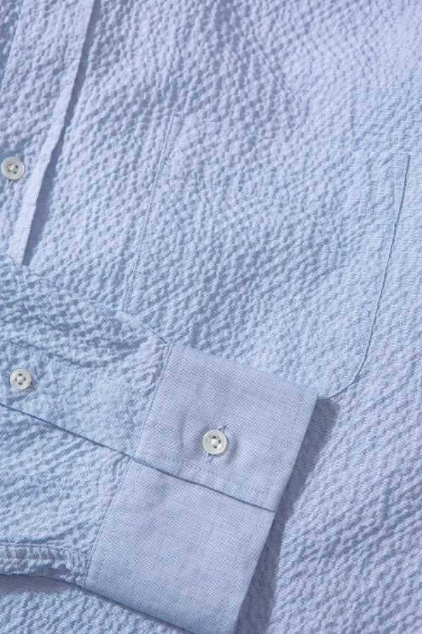 Clearance Edmmond Studios Seersucker Shirt Plain Light Blue