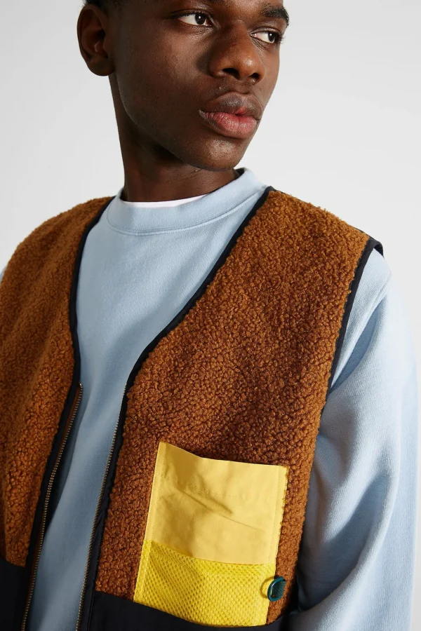Discount Edmmond Studios Shearling Vest Plain Brown