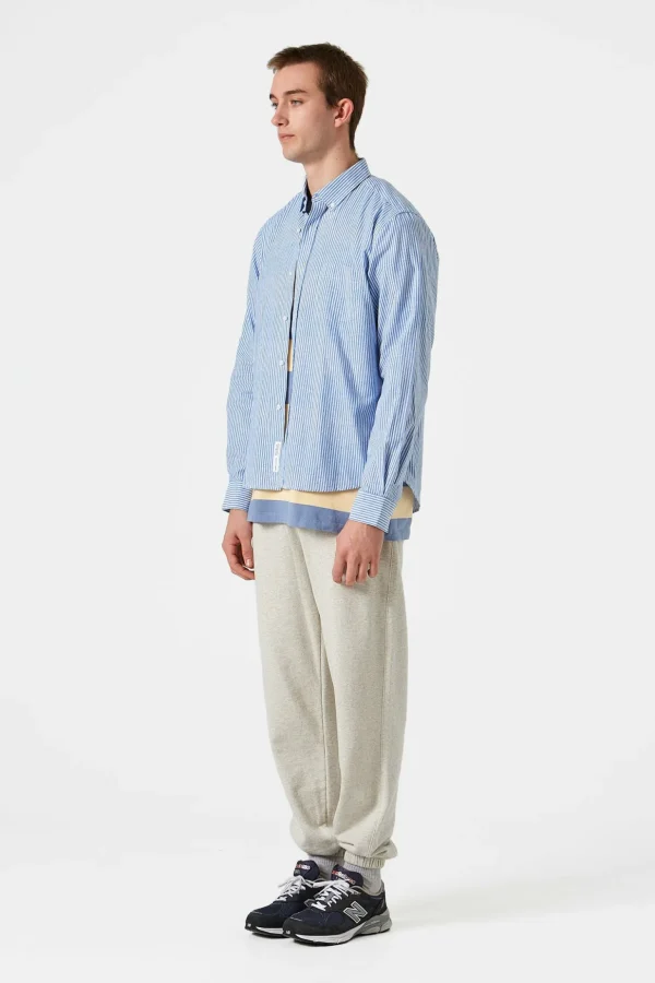 Online Edmmond Studios Striped Linen Shirt Plain Light Blue