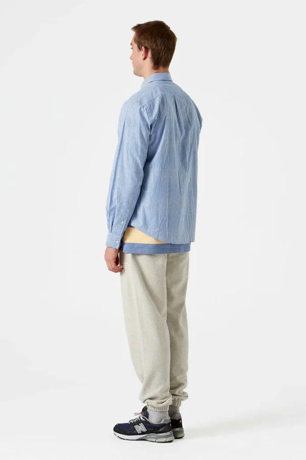 Online Edmmond Studios Striped Linen Shirt Plain Light Blue