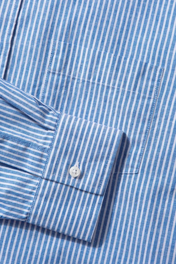 Online Edmmond Studios Striped Linen Shirt Plain Light Blue